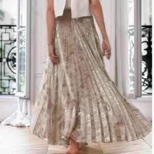 Anthroplogie Moulinette Soeurs Gold Metallic Pleated A-Line Maxi Skirt